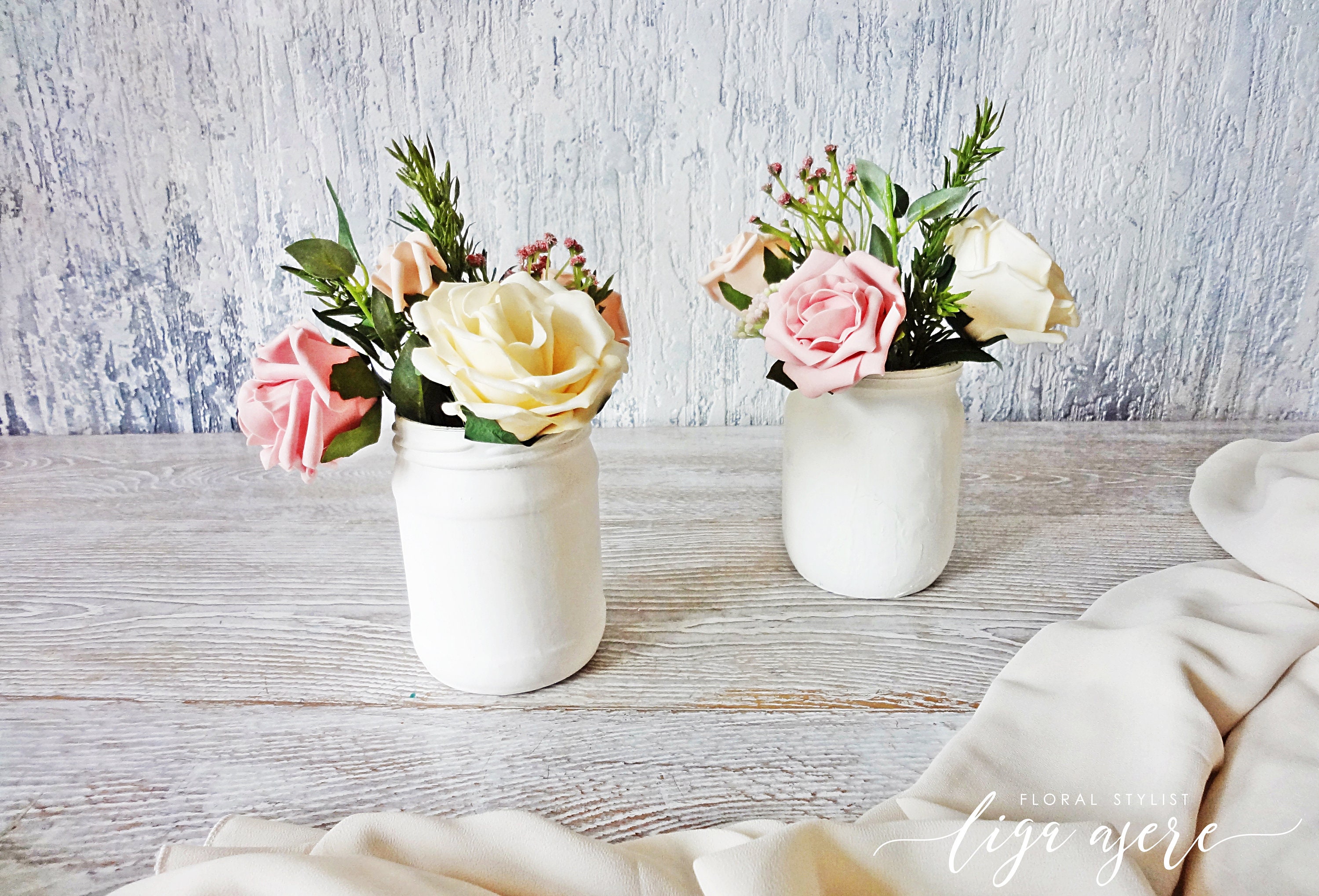 Jar Centerpieces Rustic Wedding Peach Pink Flowers For Jars Etsy