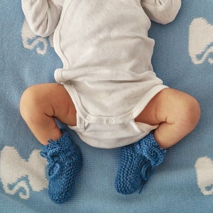 Blue hand knitted baby boy booties, Newborn crib shoes handmade 100% baby alpaca image 2