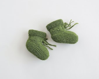 Alpaca Knitted Baby Booties / Infant Wool Socks Olive Green