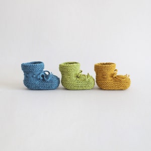 Blue hand knitted baby boy booties, Newborn crib shoes handmade 100% baby alpaca image 3