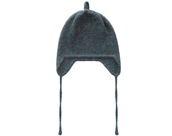 Baby Boy Knitted Beanie with Ear-Flaps: 0-1 month