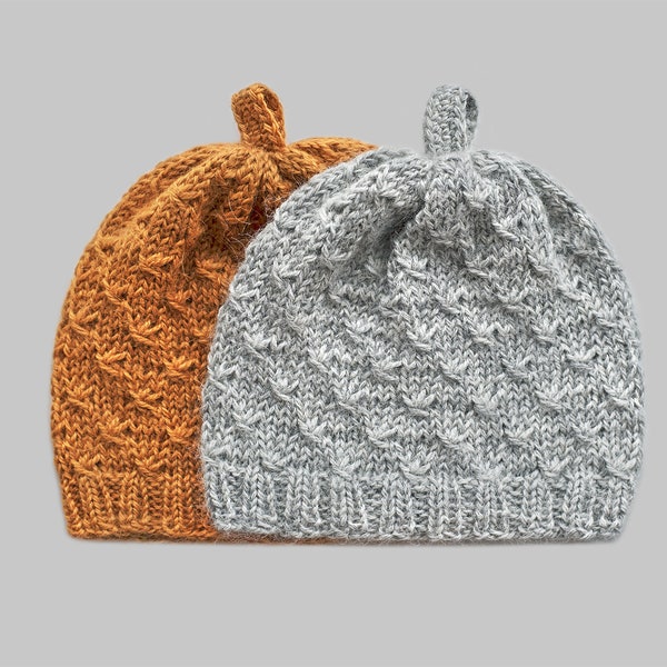 Knitted Baby Beanie Light Gray 100% Alpaca (3-6 months)