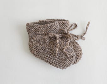 Brown Baby Booties Hand Knitted – Newborn, 0-3 m, 3-6 m