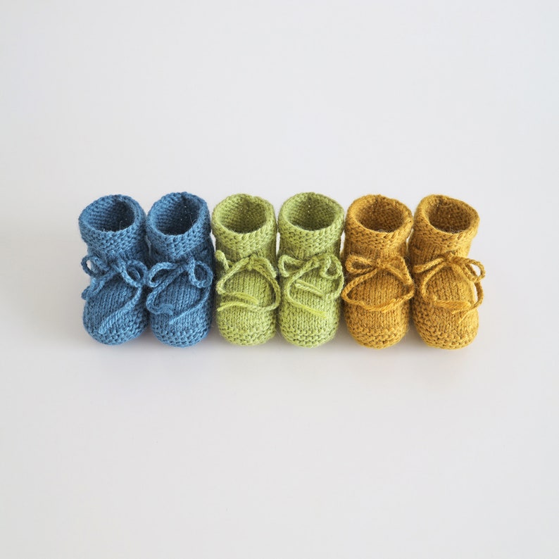 Blue hand knitted baby boy booties, Newborn crib shoes handmade 100% baby alpaca image 5