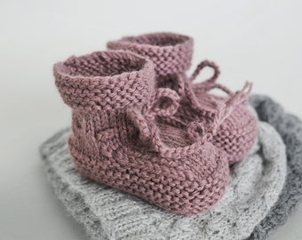 Alpaca Baby Girl Booties: Hand-Knitted Newborn Shoes, Mauve
