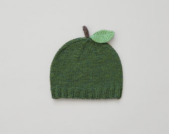 Green Apple Baby Hat Knitted Fruit Beanie Cotton Merino Newborn Gift Funny Photo Outfit