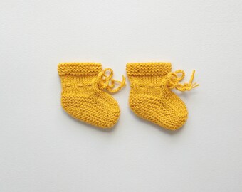 Alpaca Baby Booties Hand Knitted – Yellow (Newborn, 0-3 & 3-6 months)