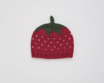 Strawberry Beanie Alpaca Merino Wool for Baby & Kids