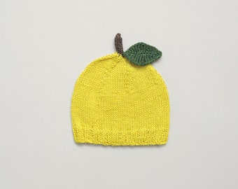 Lemon Baby Hat Cotton Merino Wool Knit Fruit Beanie Yellow Outfit Baby Gift for Boy Girl