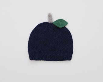 Blueberry Baby Beanie Hand Knitted 100% Alpaca (0-3, 3-6 months)