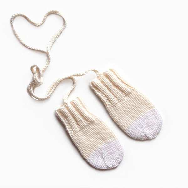 Sale - Merino Wool Baby Mittens - Natural White & White (0-6 months)