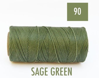 Waxed Polyester Cord for bracelets - Macrame Cord - SAGE GREEN Linhasita #90 1mm - Spool of 190 yards