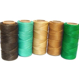 Waxed Cord | Macrame Cord | Waxed Polyester Thread | Set of 5 Colors MINT CHOCOLATE