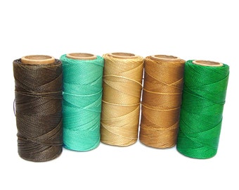 Waxed Cord | Macrame Cord | Waxed Polyester Thread | Set of 5 Colors MINT CHOCOLATE