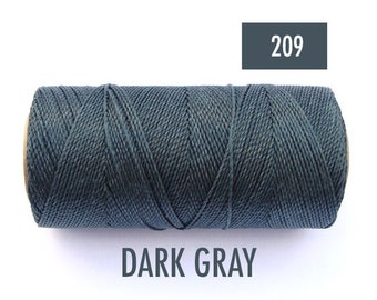 Macrame Jewelry Cord - Linhasita #209 - Waxed Polyester String - DARK GREY - Spool of 190 yards