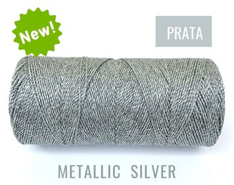 NEW! Metallic Silver Macrame Cord | Waxed Polyester Linhasita String | Bracelet String Spool of 190 yards #PRATA