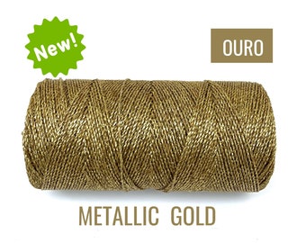 NEW! Metallic GOLD Macrame Cord | Waxed Polyester Linhasita String | Bracelet String Spool of 190 yards #OURO