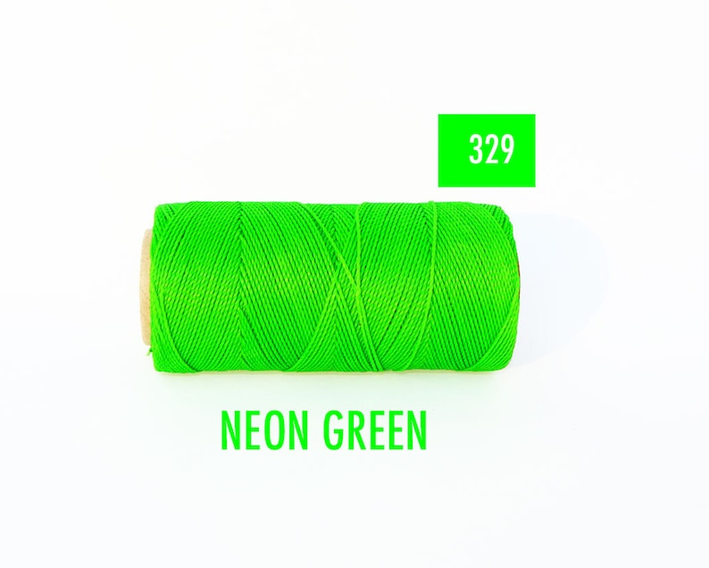 NEON GREEN Linhasita 329 Waxed Polyester Cord Macrame string Spool of 190 yards 1mm image 1