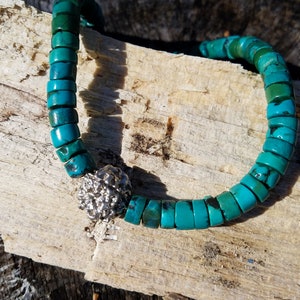 Solid Sterling Silver RUDRAKSHA BEAD & TURQUOISE necklace. Natural gemstones,Boho style organic jewelry to wear everyday.  primitive,Yoga