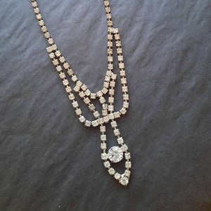 Vintage Rhinestone choker necklace #1 . Large central stone. Sparkling Mid-century style. Costume jewelry/ cocktail party