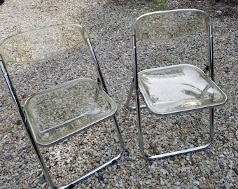 Pair of vintage 1960's Italian Clear Acrylic Lucite Folding Chairs - mid century groovy! Offers accepted!