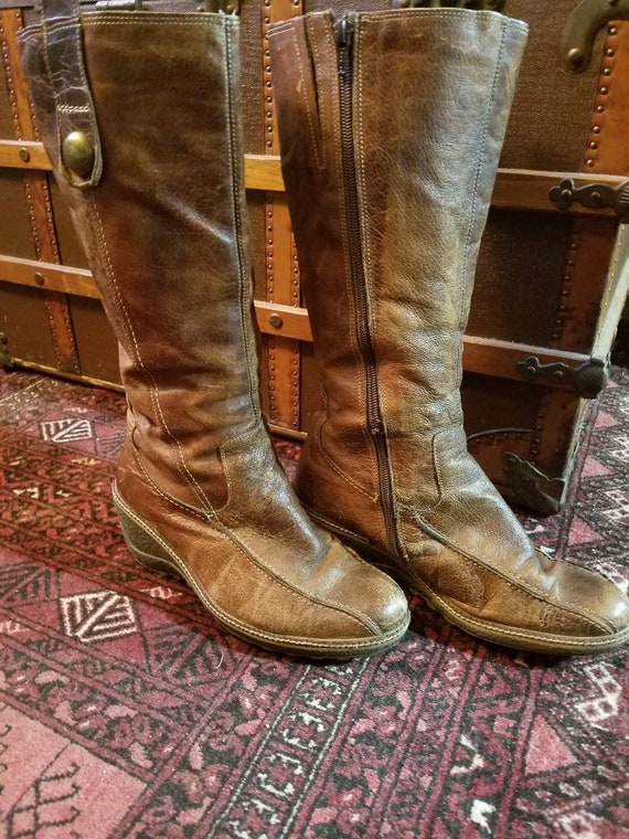 distressed brown leather boots