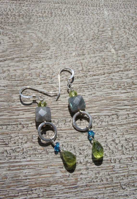 Peridot Labradorite Sterling Silver Hoop Chandelier Image 0