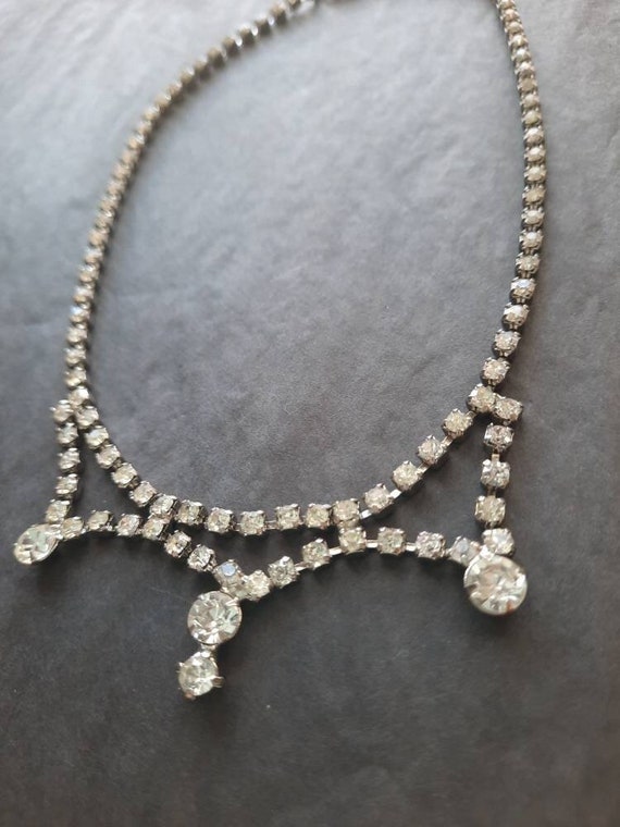 Vintage Rhinestone choker necklace #7 . 3 central… - image 1