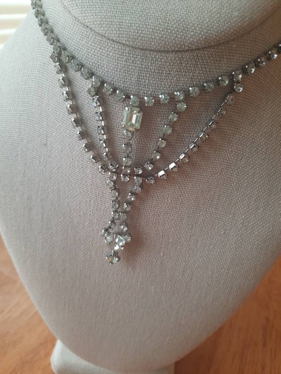 Vintage Rhinestone choker necklace #3 . 2 central… - image 2
