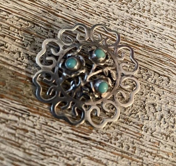 Sterling silver & Turquoise circle Pin brooch.  H… - image 2