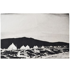 Vintage Etching by Chauncey Foster Ryder titled &quot;The Kyle of Tongue&quot; Scotland Fishing Village Fine Art Black and White
