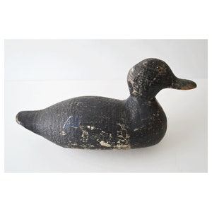 Antique Carved Duck Decoy Black Working Duck Wood Decoy Primitive Antique Folk Art