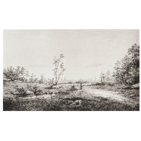 Antique Etching by Charles Walker Signed Chine Colle Landscape