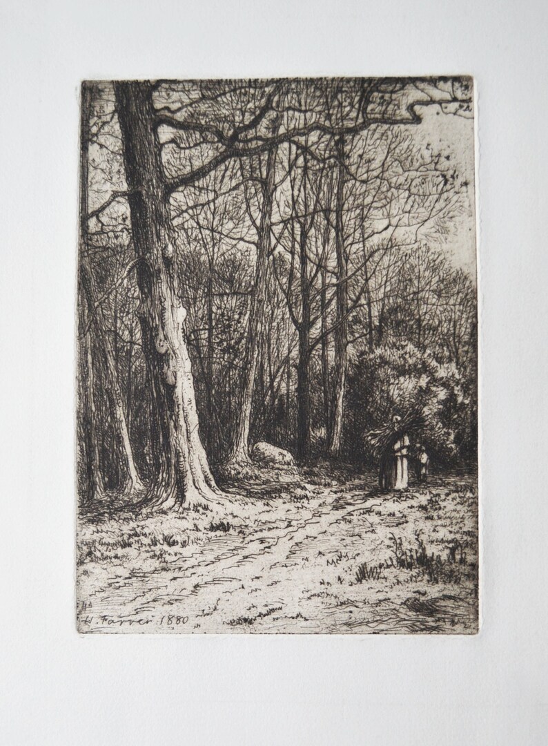 Antique Etching by Henry Farrer Titled Woods in Winter Circa Etsy