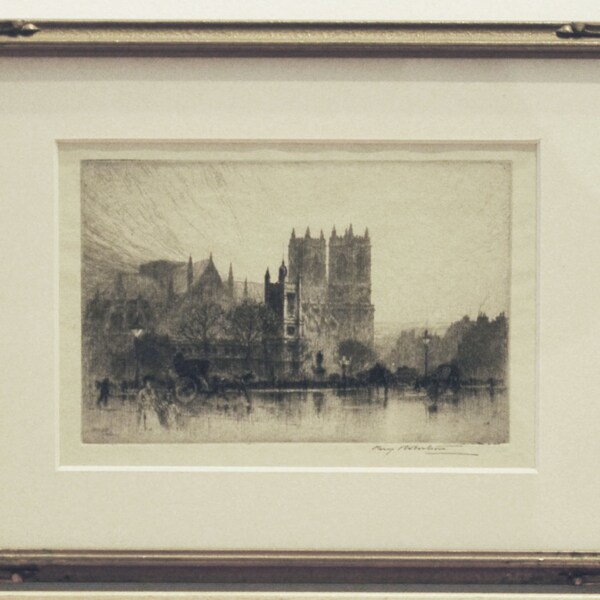 Antique Etching Percy Robertson Parliament Square London Etching Vintage London Etching
