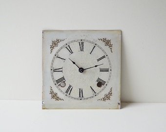 Antique Small Metal Clock Dial Clock Face Folk Art Connecticut 1800's 6 1/2" x 6 1/2"
