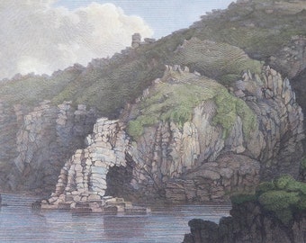 Antique Engraving, Joseph Farington, Aquatint Lands End Cornwall 1813