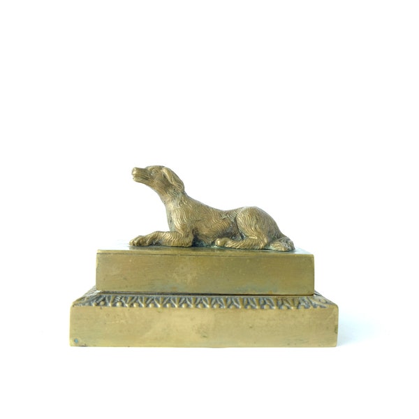 Antique Inkwell, Dog Gilt Bronze, Desk Accessory