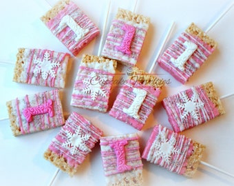 Winter Onederland Birthday Winter Wonderland Birthday First Birthday Favors Snowflake Birthday Chocolate Rice Krispie Treats Winter Party