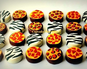 Jungle Cookies Animal Print Jungle Safari Chocolate Oreos Zebra Cheetah Leopard Giraffe Birthday Baby Shower Cookies Edible Party Favor Idea