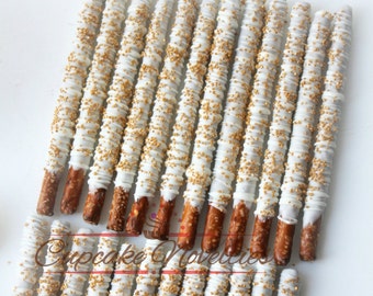 White Gold Birthday Pink Gold Birthday White Gold Wedding Favor Gold Chocolate Pretzels Pink Gold Baby Shower Gold Bridal Shower Dessert