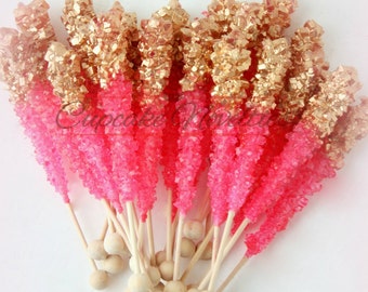 Pink Gold Birthday Pink Gold Baby Shower Pink Gold Wedding Favors Pink Gold Cookies Gold Rock Candy Pink Gold Bridal Shower Dessert Table