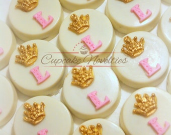 Princess Cookies Princess Birthday Pink and Gold First Birthday Pink and Gold Baby Shower Crown Tiara Cookies Monogram Princess Party Favors