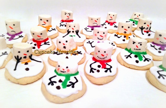Stocking Stuffers Christmas Cookies Holiday Cookies Melting Snowman Cookies  Classroom Party Cookies for Santa Snowball Cookies Christmas 