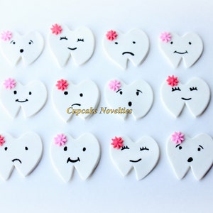 Dentist Gift Fondant Teeth Tooth Cupcake Toppers DIY Cupcakes Cake Dental Hygienist Assistant Tooth Fairy Dental Office Opening Party Favor image 1