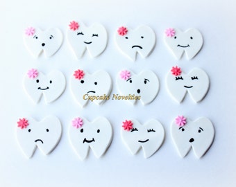 Dentist Gift Fondant Teeth Tooth Cupcake Toppers DIY Cupcakes Cake Dental Hygienist Assistant Tooth Fairy Dental Office Opening Party Favor