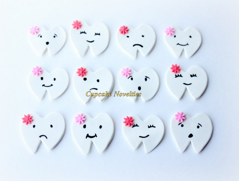 Dentist Gift Fondant Teeth Tooth Cupcake Toppers DIY Cupcakes Cake Dental Hygienist Assistant Tooth Fairy Dental Office Opening Party Favor image 1