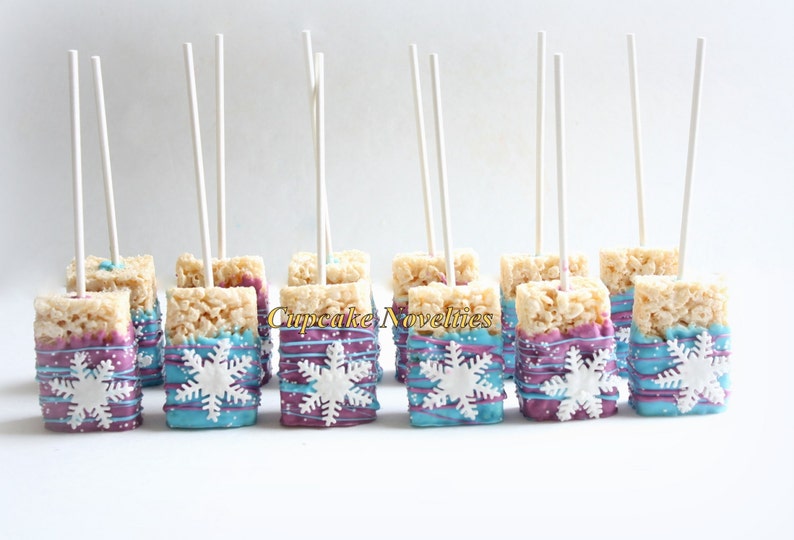 Snowflake Birthday Snowflakes Chocolate dipped Rice Krispie Treats Winter Snowflake Rice Krispie Winter Wonderland Winter Party Favor image 2