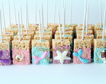 Mermaid Birthday Under the Sea Birthday Baby Shower Bridal Shower Seashell 12 Chocolate Dipped Rice Krispie Treats Ocean Beach Wedding Favor