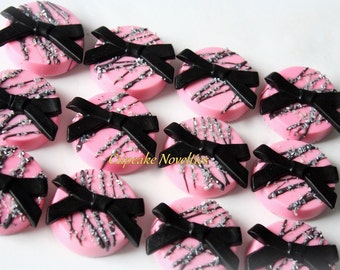 Bow Cookies Paris Birthday French Party Chocolate Oreos Cookies Parisian Pink Black Party Favor Bachelorette Bridal Shower Baby Shower Ideas